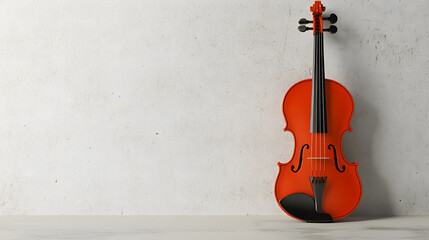 Illustration of an orange violin against a white wall with space for text or other design elements. Illustration for a music poster background.