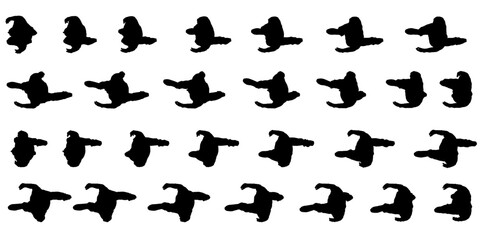 A group of men walking in single file as black silhouettes against a clean white background, captured from a top-down perspective. The minimalist composition highlights movement and unity, with each.