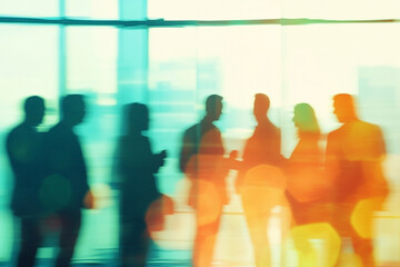 Abstract representation of networking colleagues against a modern office backdrop