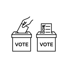 Hand casting a vote into a ballot box with a completed ballot