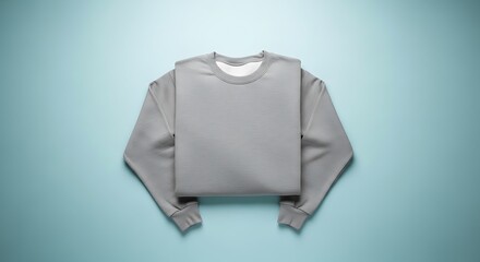 Folded Gray Sweatshirt Mockup on Light Blue Background for Design Template