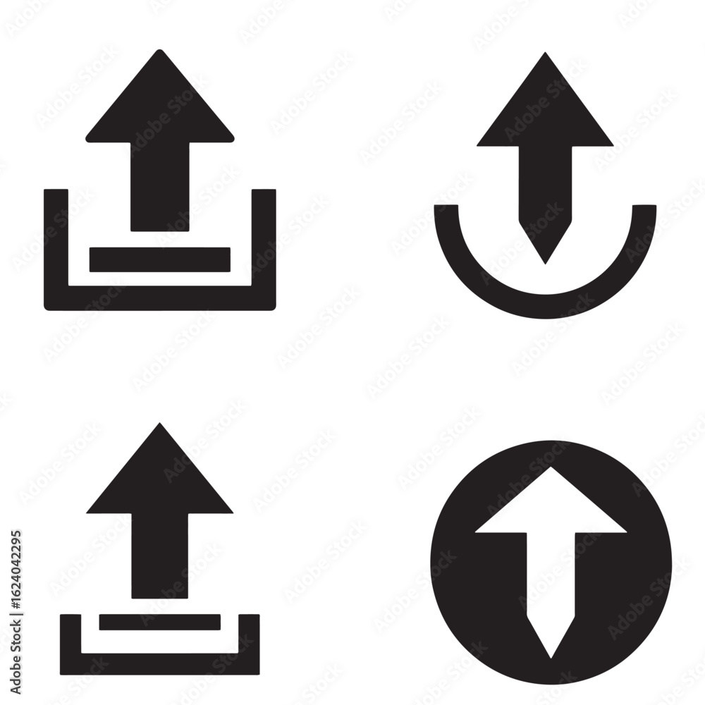 Aufkleber vector illustrations of upload icons in various styles for digital design and concepts
