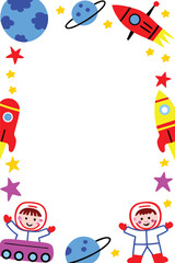 Kids in Space Vertical & Portrait Poster Template. Fun Astronaut & Rocket Frame with Blank Copy Space