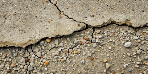 Obraz premium Cracked concrete surface reveals exposed gravel and underlying structural damage
