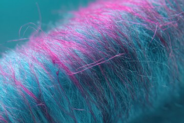 Obraz premium Macro of Fuzzy Synthetic Fiber Roll in Cyan and Pink Tones
