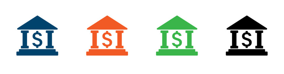 Solid vector icon for bank building, finance.