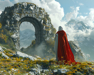 fantasy landscape with clouds and sun