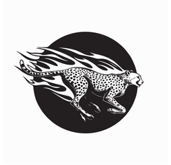 Cheetah Speed Logo Design with Flames and Circular Body in Black and White Style