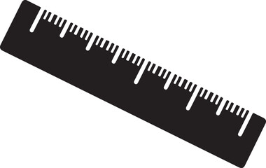 Black ruler with white markings on a white background measuring measurement