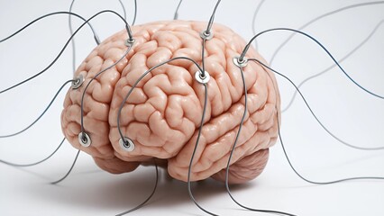 Hyper-Realistic Brain with Electrodes and Wires – Brain-Machine Interface Simulation