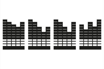 Graphic representation of an audio equalizer or sound level meter, displaying bars of varying heights to indicate sound intensity or frequency