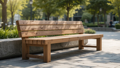 Modern Wooden Park Bench Sunny