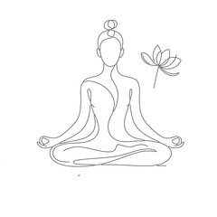 Continious line art Meditating Figure with Lotus – Minimalist Continuous Symbolizing Mindfulness and Spiritual Awakening