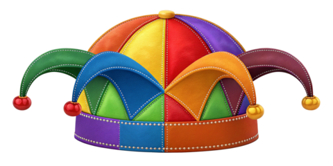 Whimsical Colorful Jester Hat with Patchwork Design on Transparent Background
Festive Fantasy Jester Hat with Curled Tip and Pom-Pom – Carnival Theme Illustration