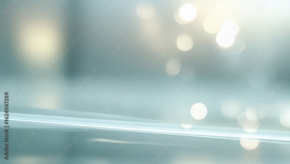 Poster abstract light blue background with bokeh and a horizontal line across the bottom of the image