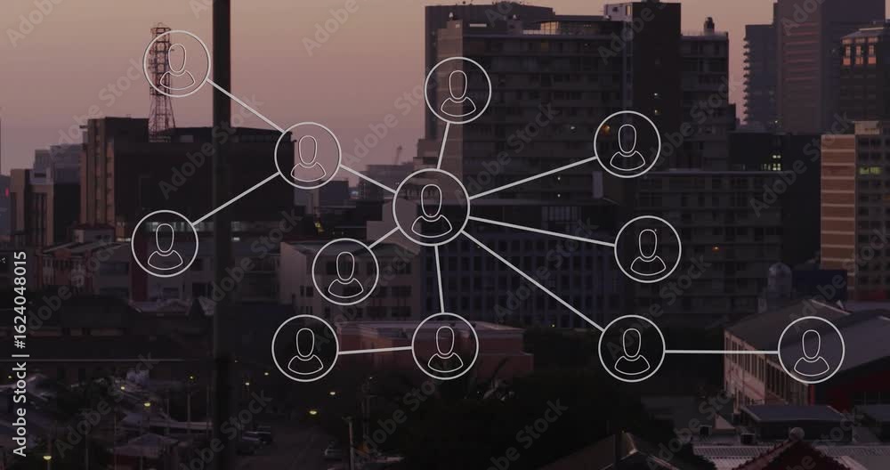Poster on fade in, network animating node activation into avatars for connection demo then fading out