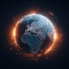 Earth, lit by glowing particles