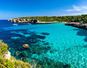 Azure cove, dramatic cliffs, lush greenery