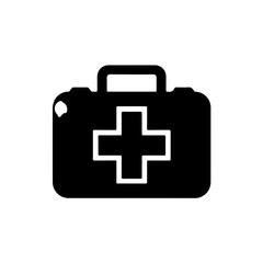 Obraz premium First Aid Kit Black and White Icon Vector A modern and simple vector illustration of a first aid kit, presented as a sleek black and white icon. This graphic is ideal for a variety of uses