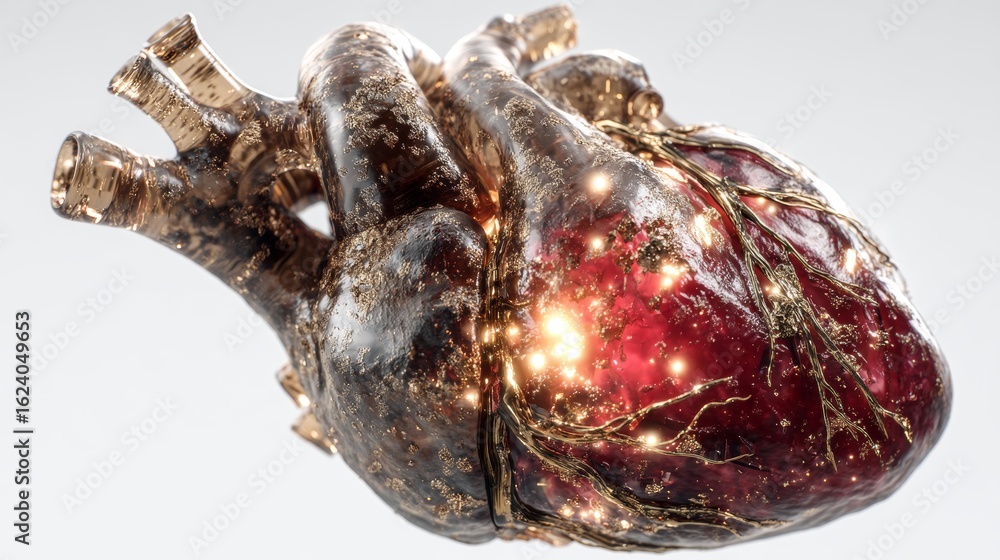 Poster detailed 3d rendering of a heart with glowing vessels and realistic texture
