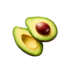 Two Halves of a Ripe Avocado, Isolated on Black Background
