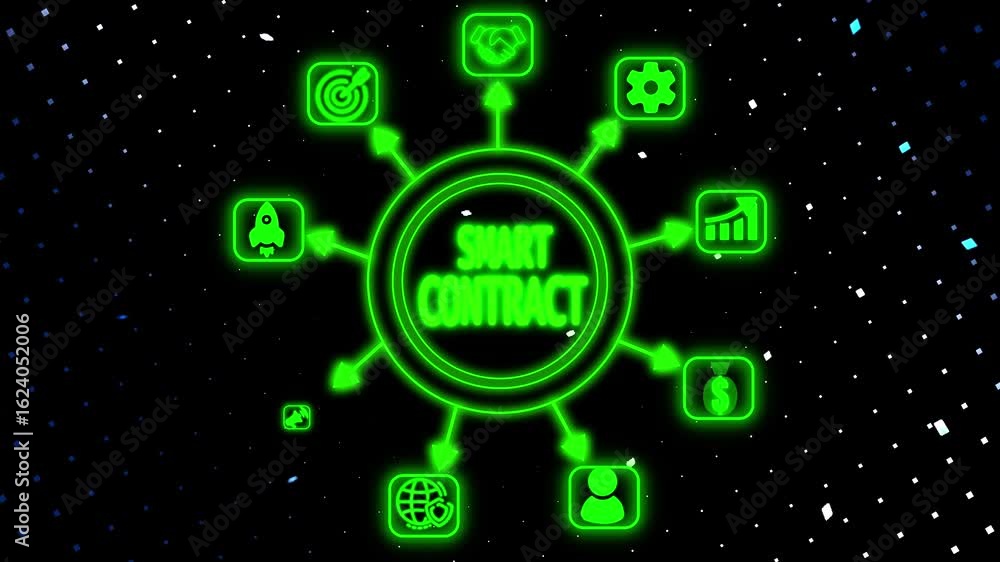 Poster blockchain screen smart contact business, technology, internet and networking concept blockchain bus