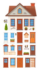 Colorful cartoon house and window/door components