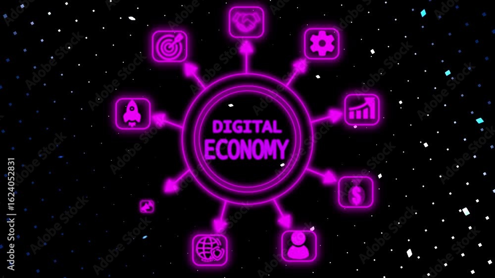 Poster digital economy ,business, technology, internet and networking base station big data blockchain grap