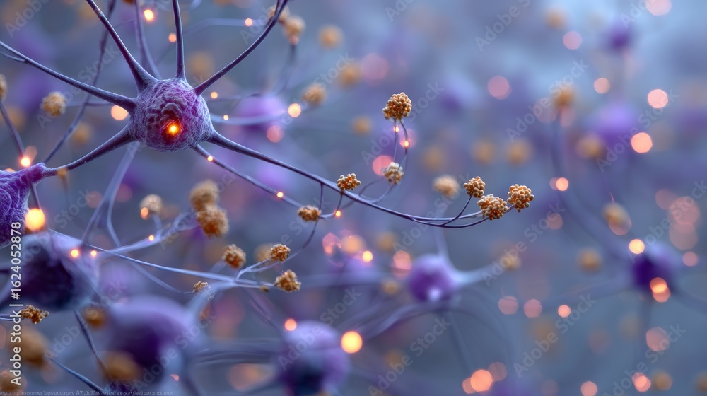 Aufkleber close-up image of colorful neurons and synapses with glowing elements in abstract design