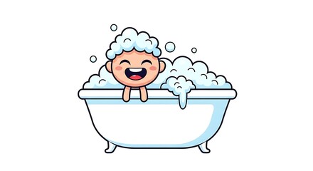 Naklejka premium Cartoon Character in Bathtub with Soap Foam – Vector Illustration