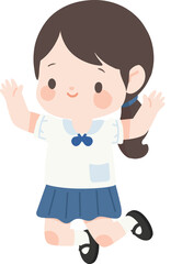 Cartoon Illustration of Happy School Girl Jumping