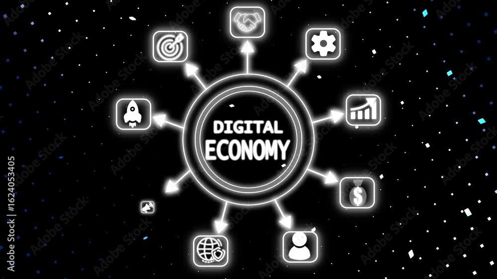 Poster digital economy ,business, technology, internet and networking base station big data blockchain grap