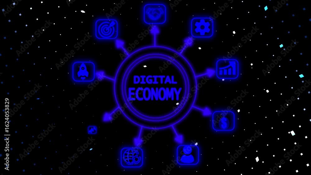 Poster digital economy ,business, technology, internet and networking base station big data blockchain grap