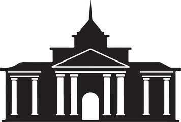 Fototapeta premium Black silhouette of a neoclassical building with columns and pediment architecture