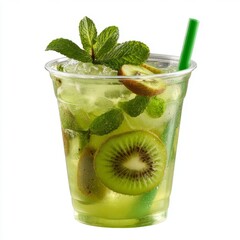 Refreshing Kiwi Mint Iced Drink in a Plastic Cup
