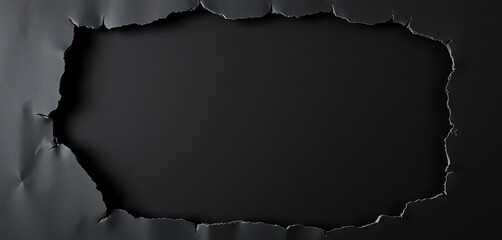 Jagged edges of torn black paper reveal a dark, shadowy void , creepy, horror