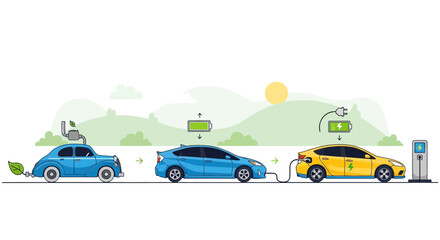 Evolution of Automobile from Gas to Electric Vehicle with Charging Station Progression