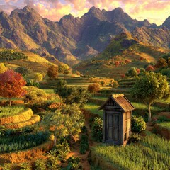 Mountainous Farmland Vista