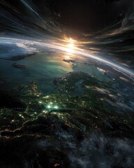 Earth, Europe, sunrise, space, vibrant