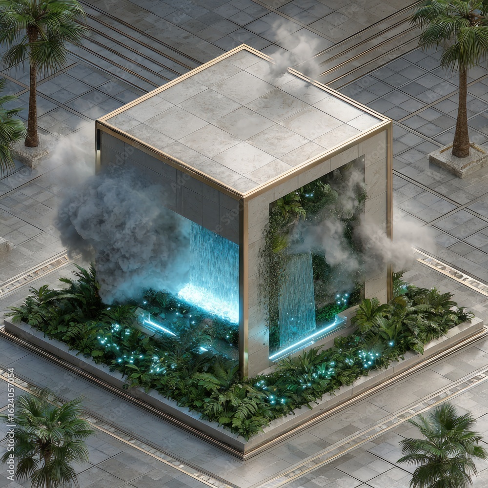 Poster mystical cube structure with nature
