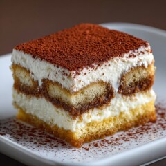 Decadent Tiramisu Dessert: Layers of Coffee-Soaked Ladyfingers, Creamy Mascarpone, and Cocoa Powder
