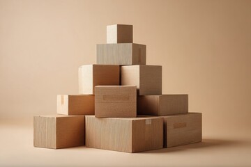 Fototapeta premium Stacked wooden boxes with natural grain texture