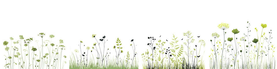 Watercolor Wild Grass Border, Isolated on White Background