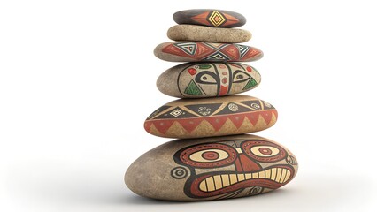 tacked smooth pebbles painted with tribal symbol