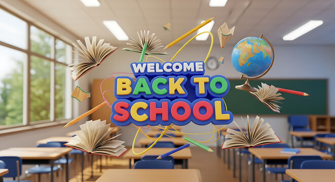 Welcome back to school classroom celebration, students returning for fall semester, learning together