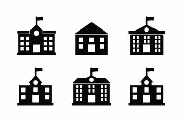 Naklejka premium set of School Building icon silhouette vector illustration