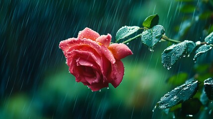 Pink Rose in the Rain Closeup of a Single Rose Blossom with Water Droplets