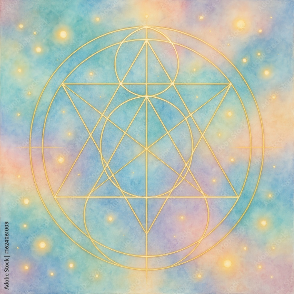 Poster sacred geometry particle design geometric sacred symbol on soft color background