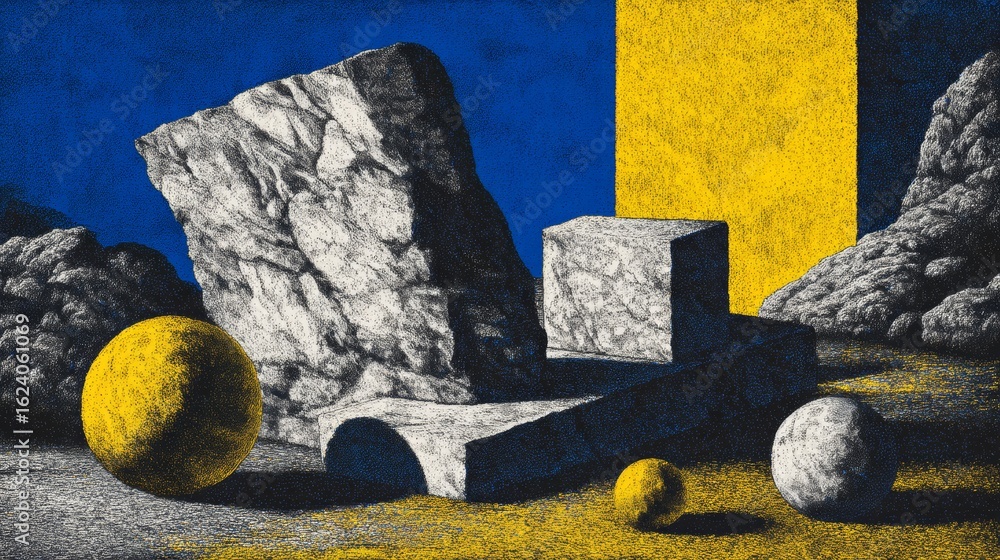 Aufkleber abstract composition with geometric forms and textured surfaces in bold colors