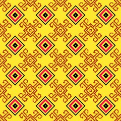 Vibrant yellow seamless pattern with traditional geometric design perfect for cultural backgrounds
